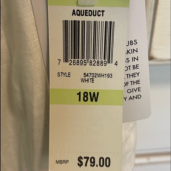 Inc. Int. Concepts White Linen Pants with Aqua Chiffon Belt with Pockets 18W - Picture 5 of 6